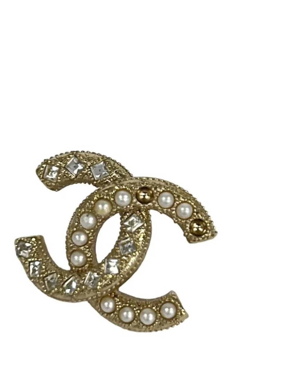 CHANEL Coco - Gold White Clear Hardware Faux Pearl Rhinestones Earrings - Picture 4 of 4